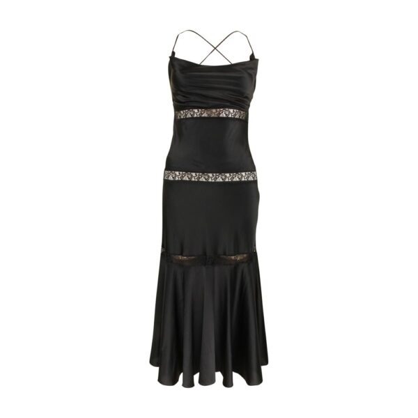 Isa Satin Luxe Rhinestone Strap Maxi Dress in Black